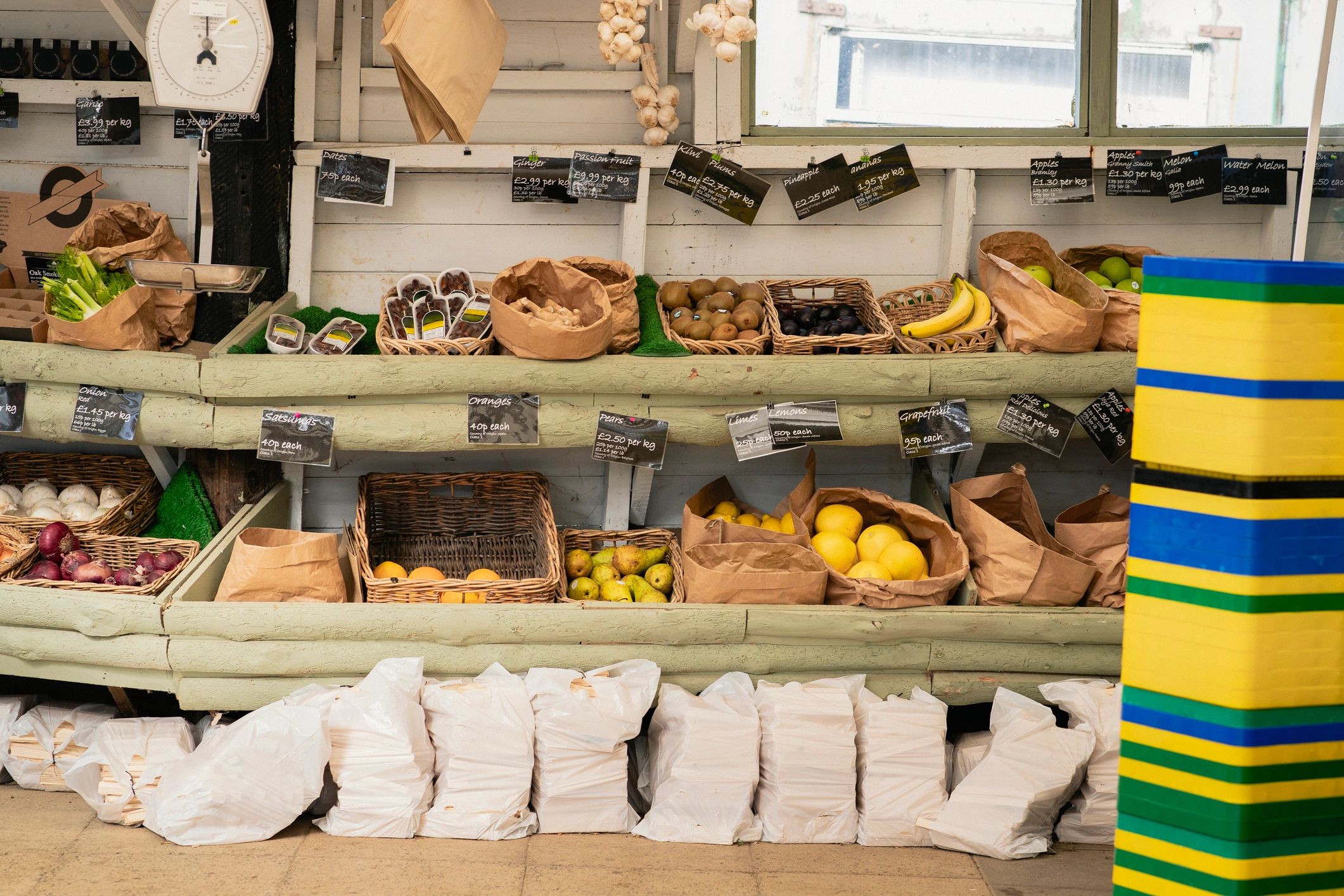 Fruit display in baskets