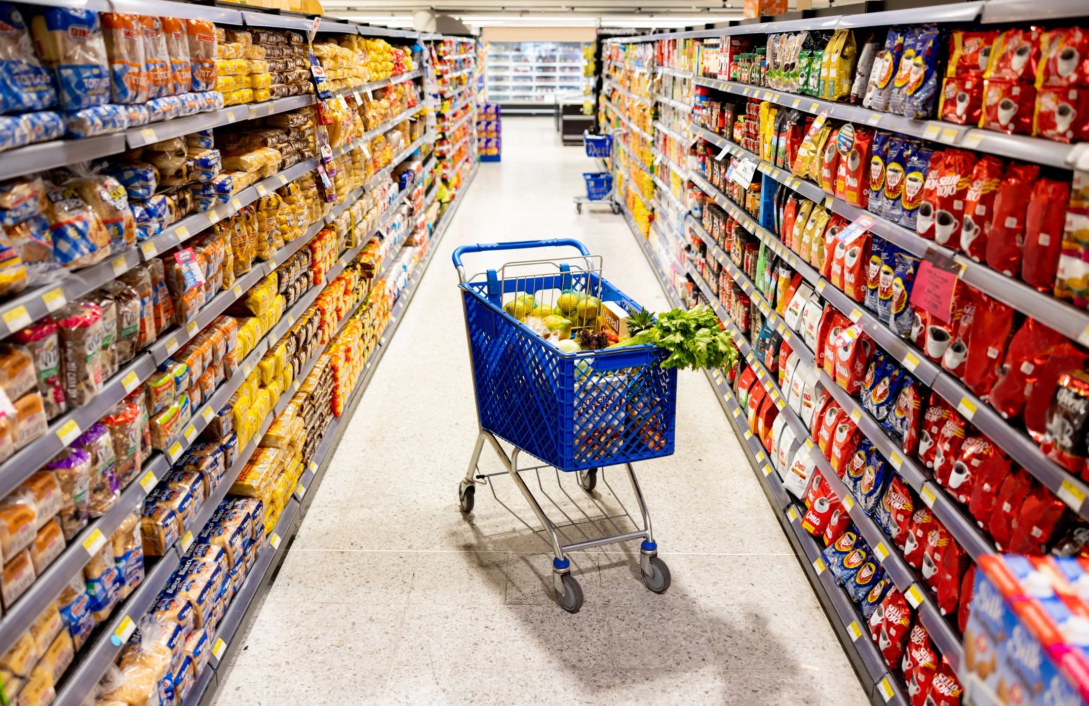 Retail aisle with shopping cart, representing in-store execution