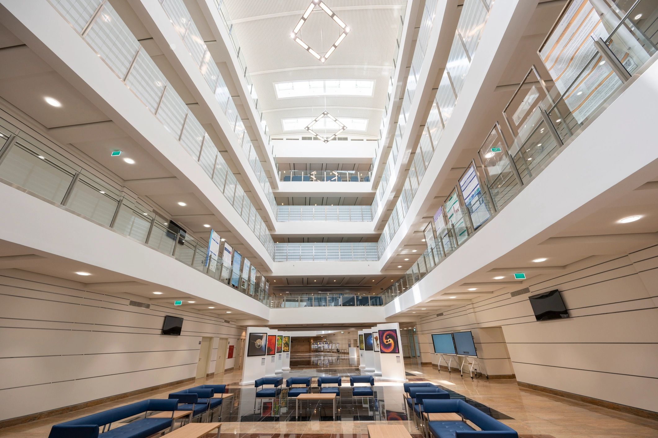 Modern retail-like interior aisle with bright lighting
